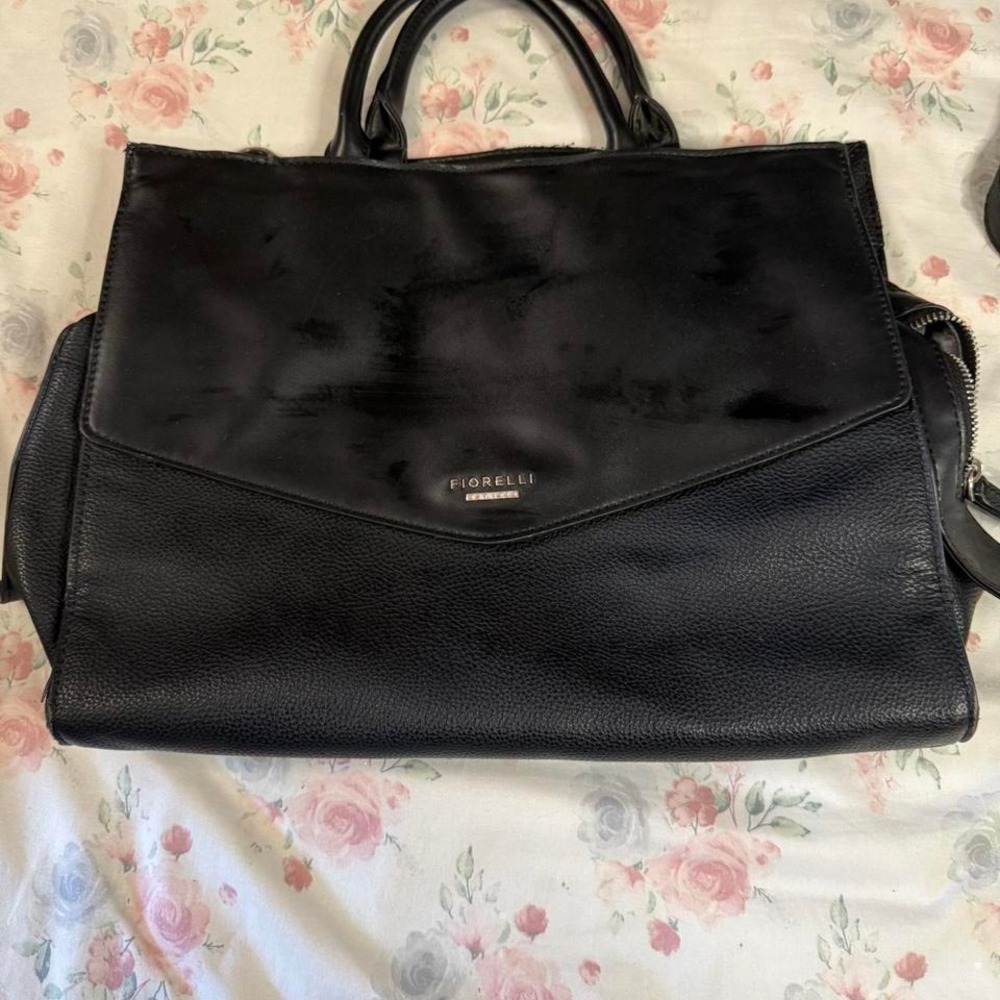 Fiorelli Black Leather Satchel Handbag Top Handle Work Bag